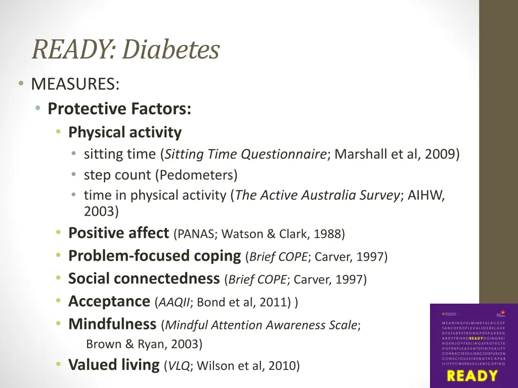 ready diabetes measures protective factors
