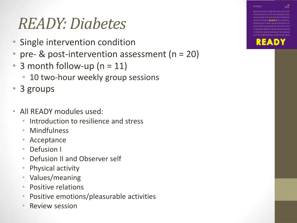 ready diabetes single intervention condition
