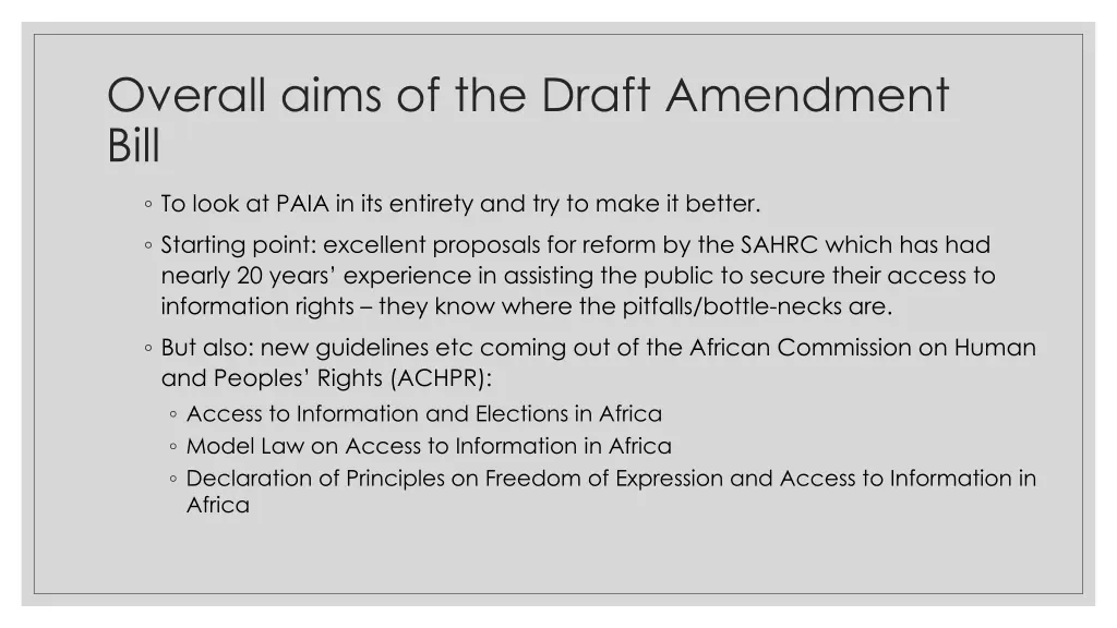 overall aims of the draft amendment bill