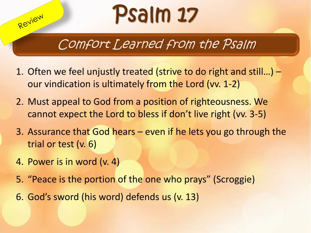 comfort learned from the psalm