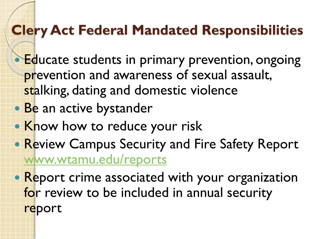clery act federal mandated responsibilities