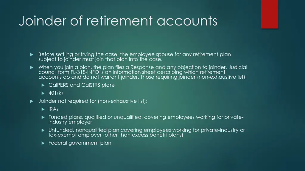 joinder of retirement accounts