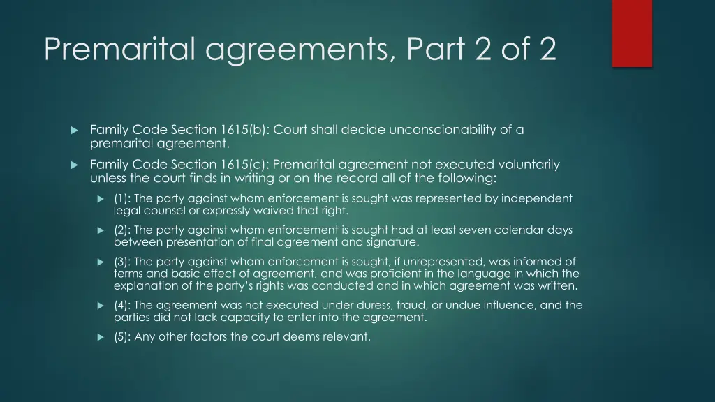 premarital agreements part 2 of 2