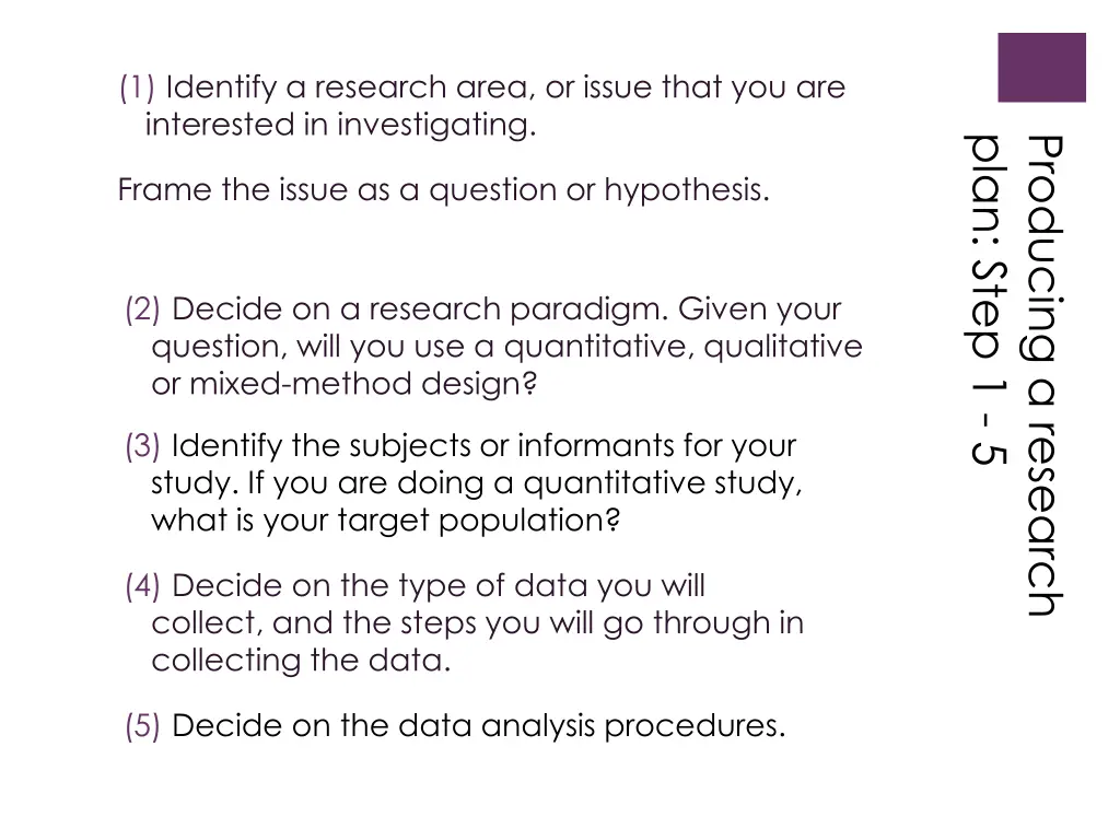 1 identify a research area or issue that