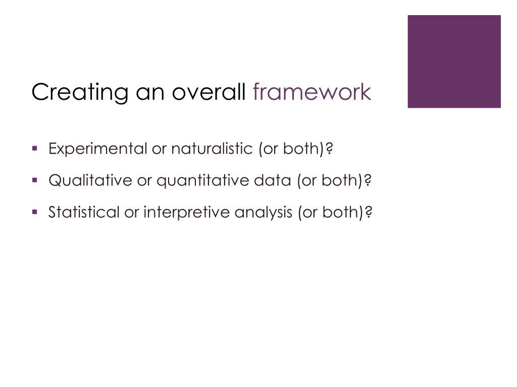 creating an overall framework