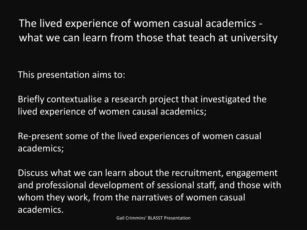 the lived experience of women casual academics 1