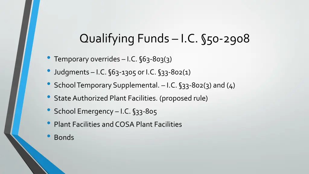 qualifying funds i c 50 2908 temporary overrides