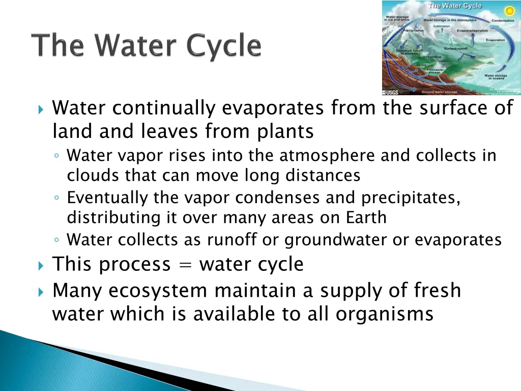 water continually evaporates from the surface