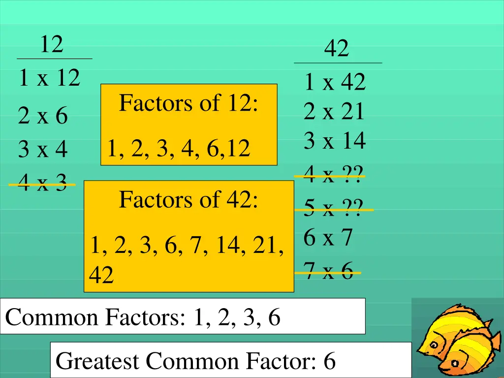 12 1 x 12 2 x 6 3 x 4 4 x 3