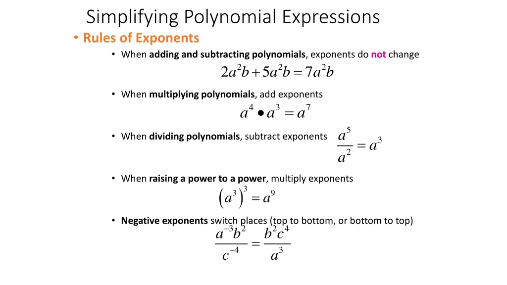 simplifying polynomial expressions rules