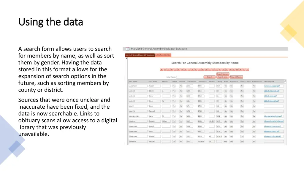 using the data using the data