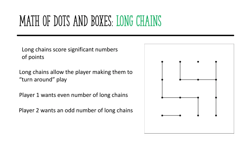 math of dots and boxes long chains