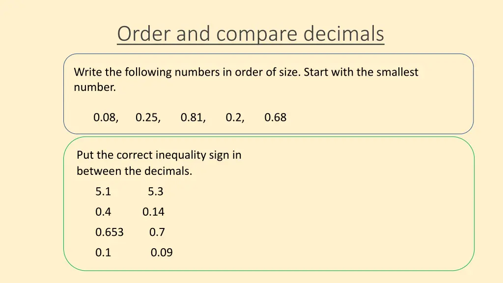 order and compare decimals