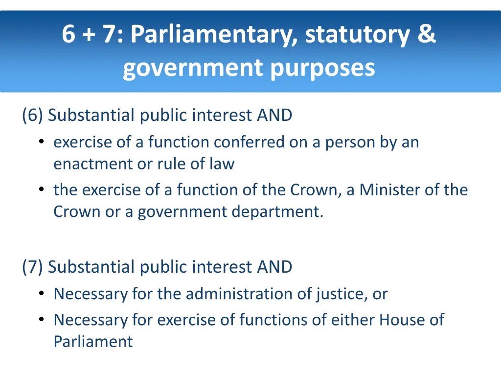 6 7 parliamentary statutory government purposes