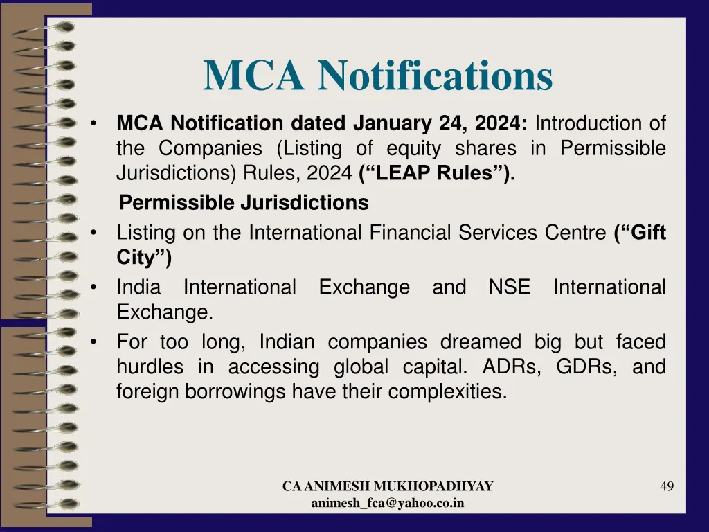 mca notifications