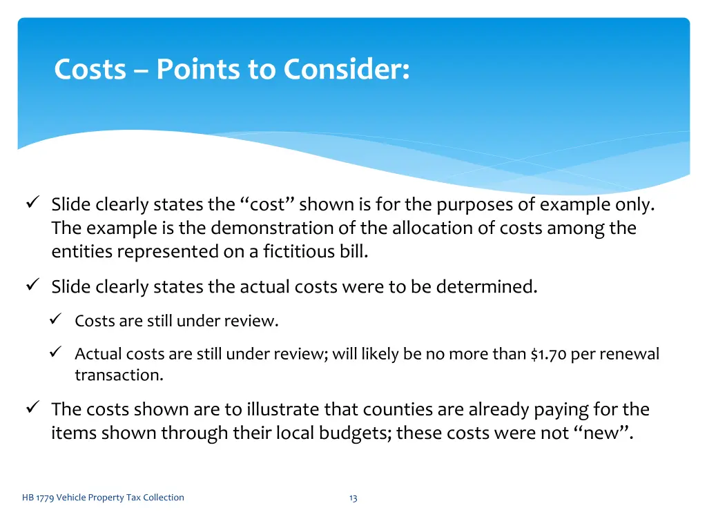 costs points to consider