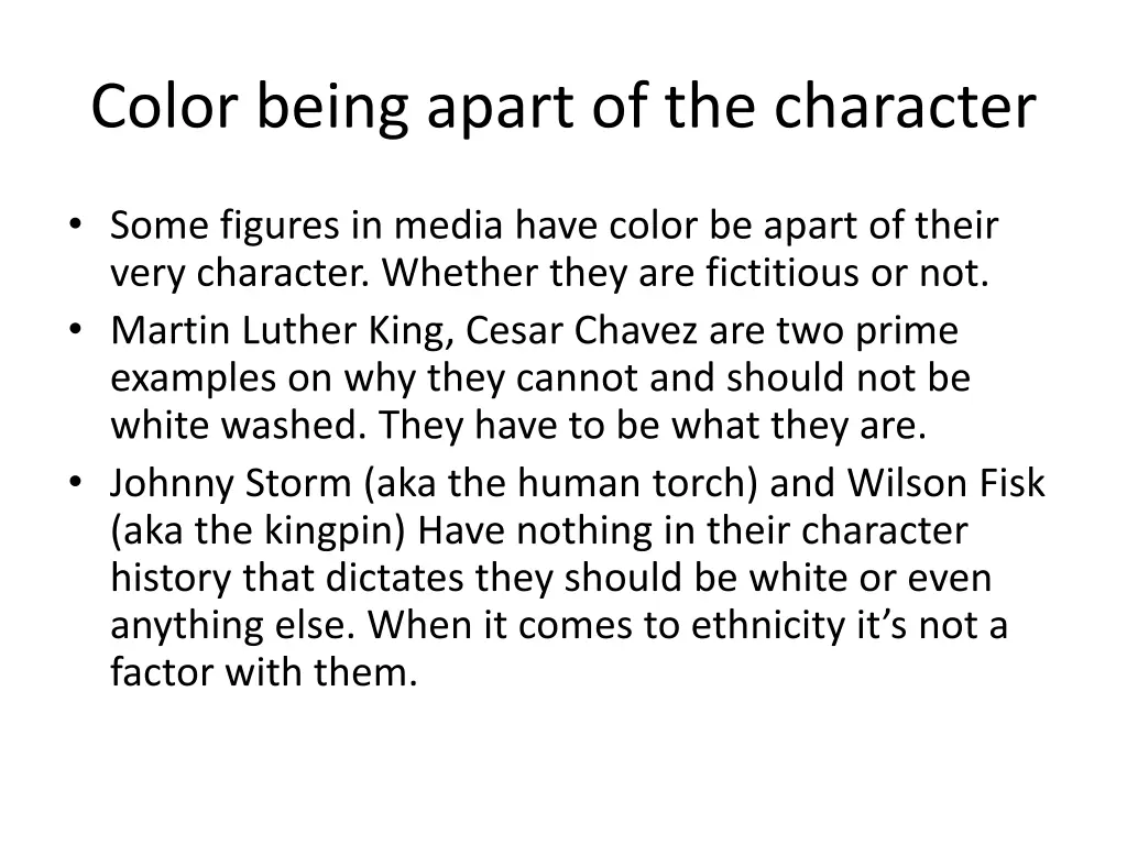 color being apart of the character