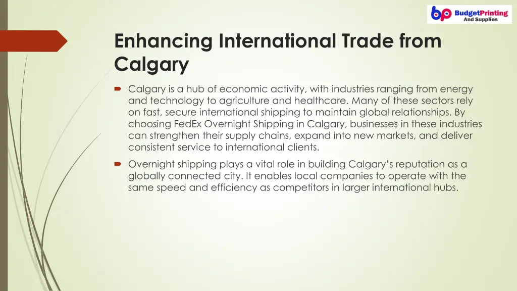 enhancing international trade from calgary