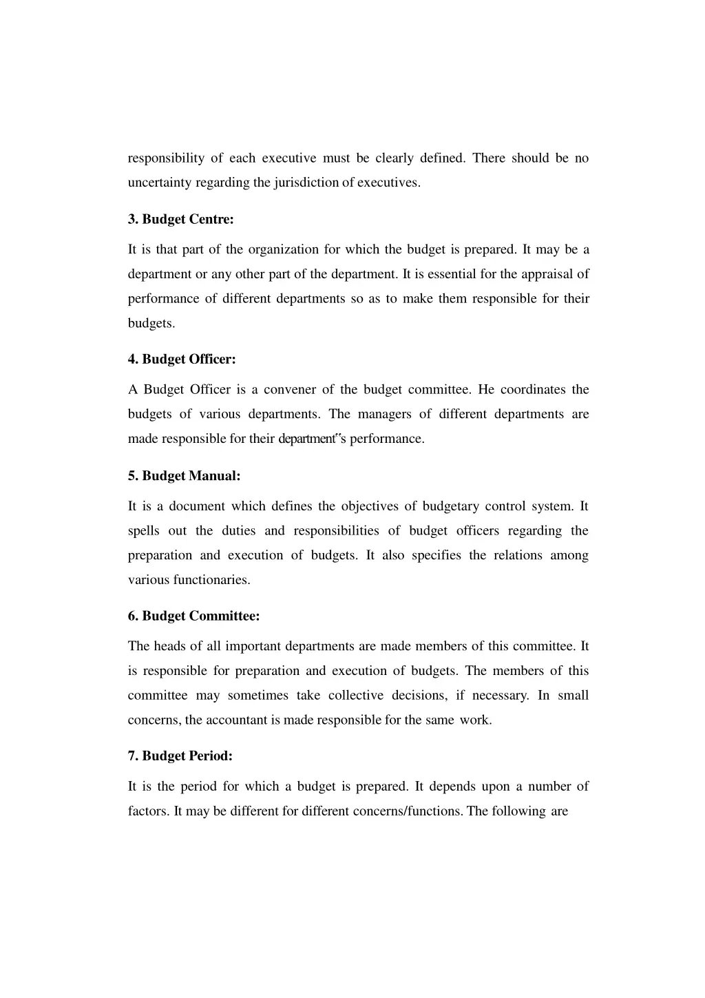 responsibility of each executive must be clearly