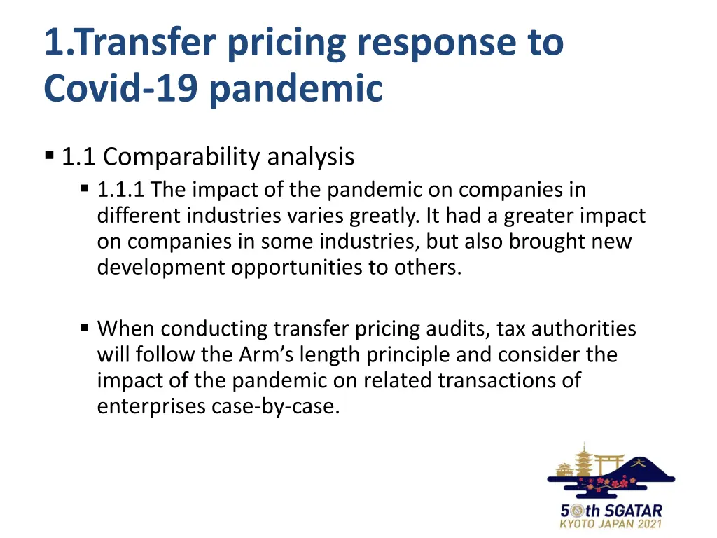 1 transfer pricing response to covid 19 pandemic
