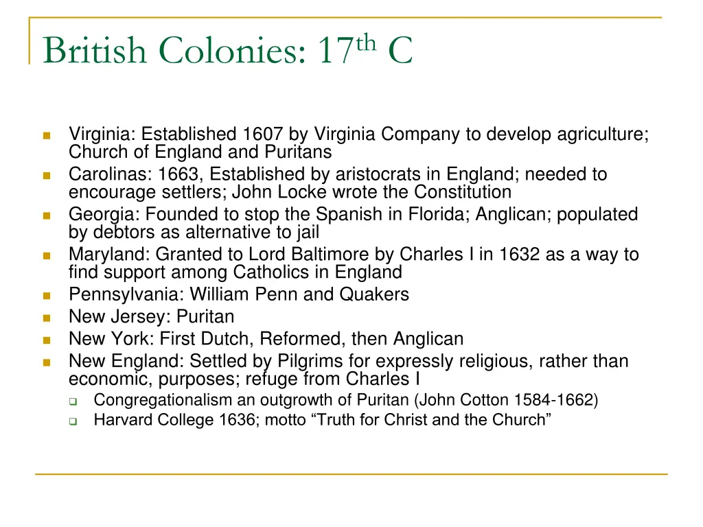 british colonies 17 th c