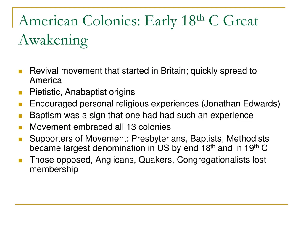 american colonies early 18 th c great awakening