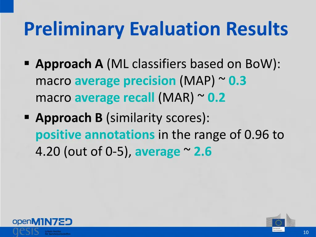 preliminary evaluation results