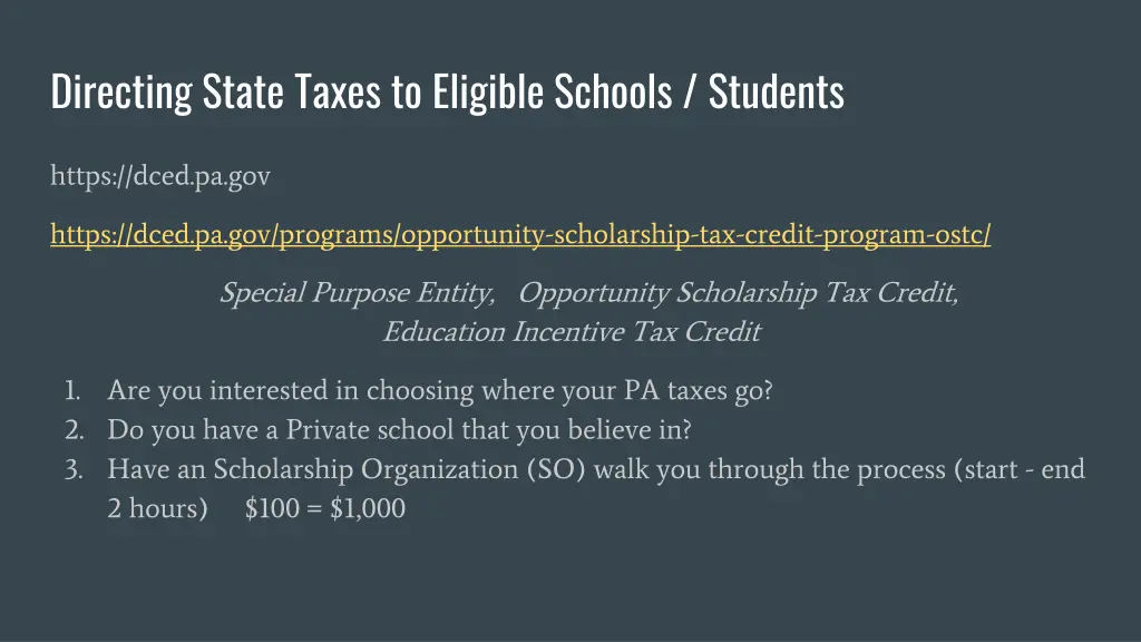directing state taxes to eligible schools students