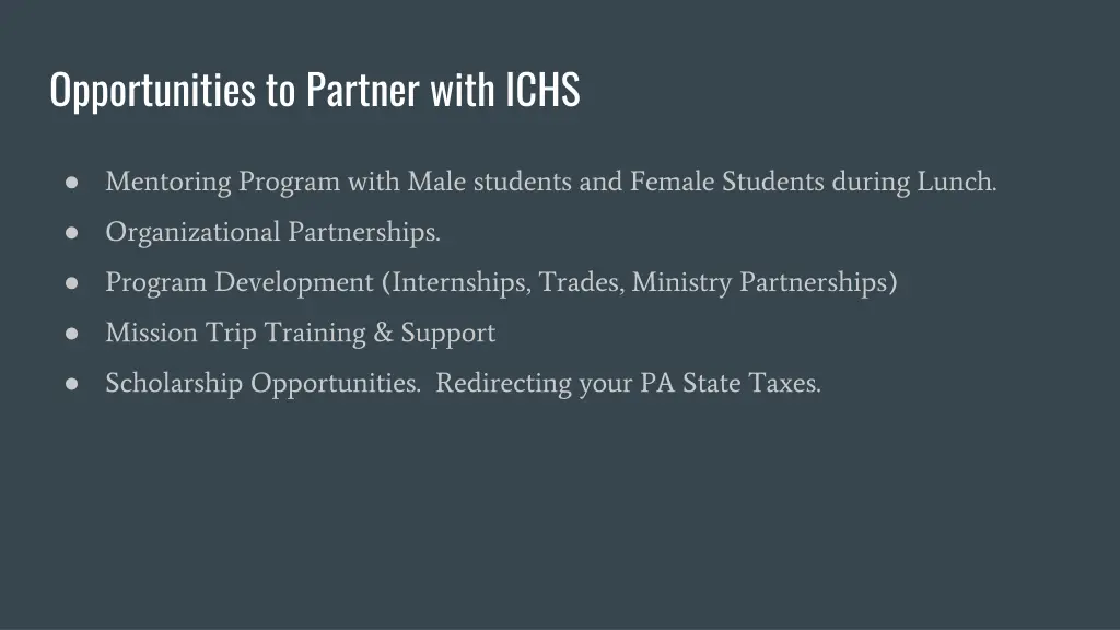 opportunities to partner with ichs