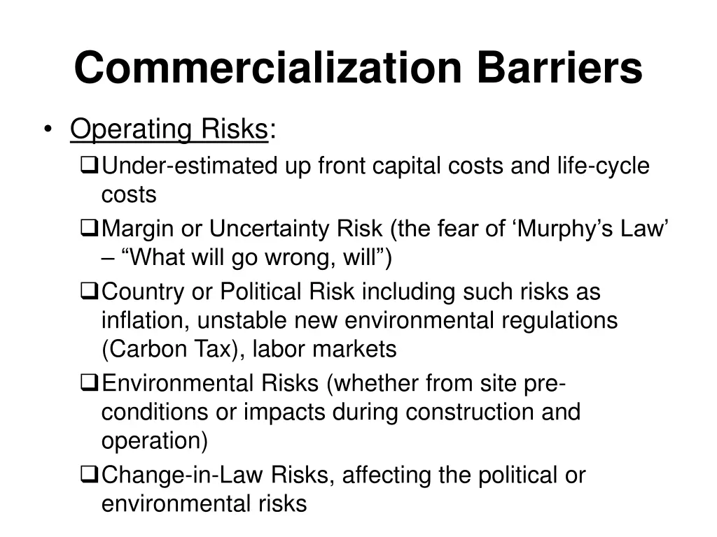 commercialization barriers