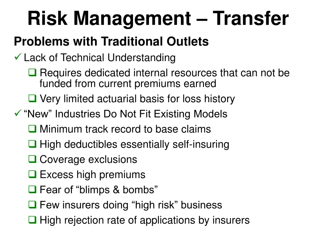 risk management transfer problems with