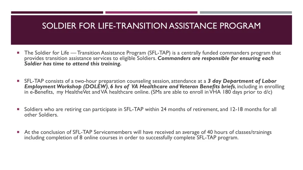 soldier for life transition assistance program