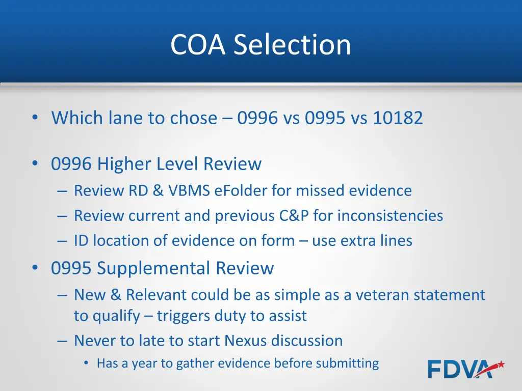 coa selection