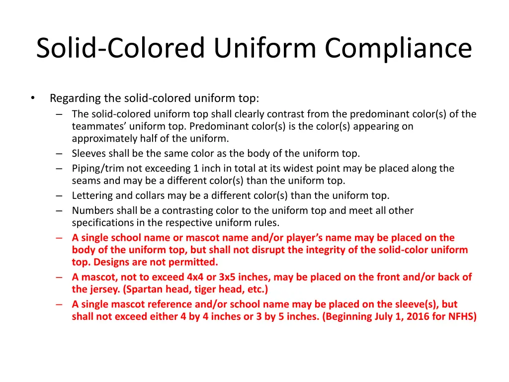 solid colored uniform compliance