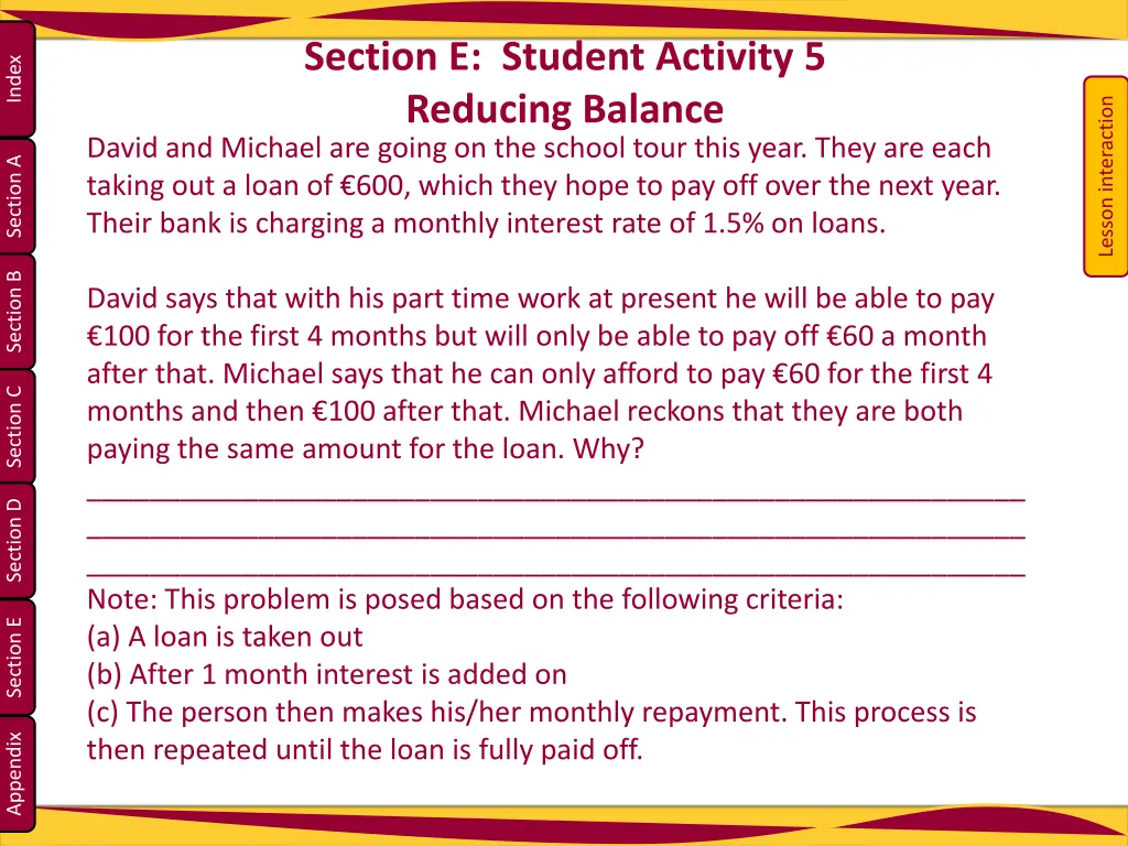 section e student activity 5 reducing balance