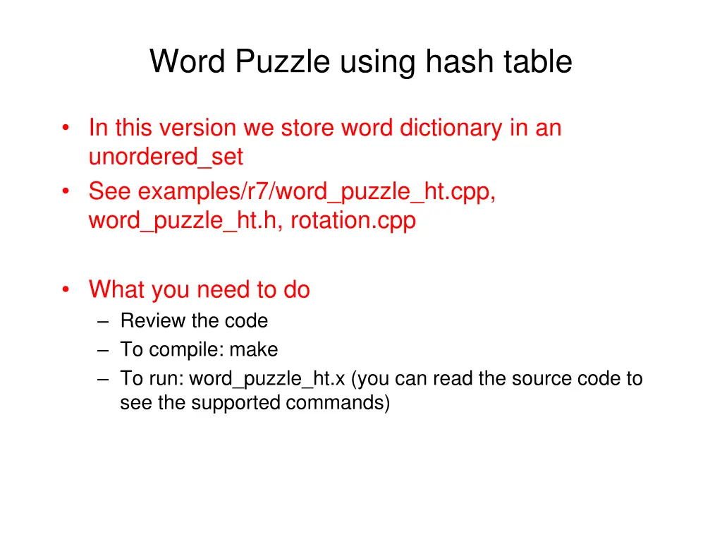 word puzzle using hash table