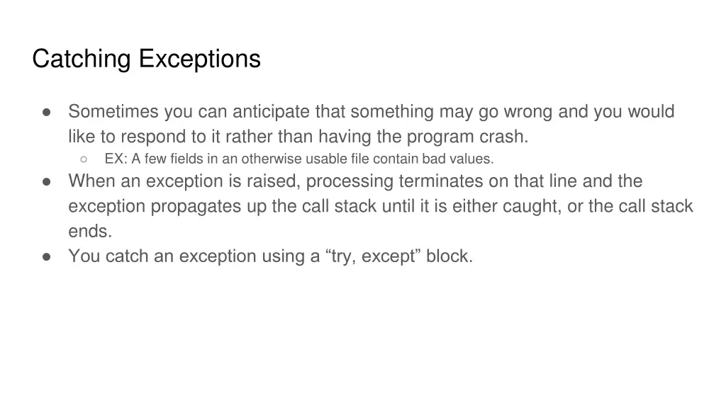 catching exceptions