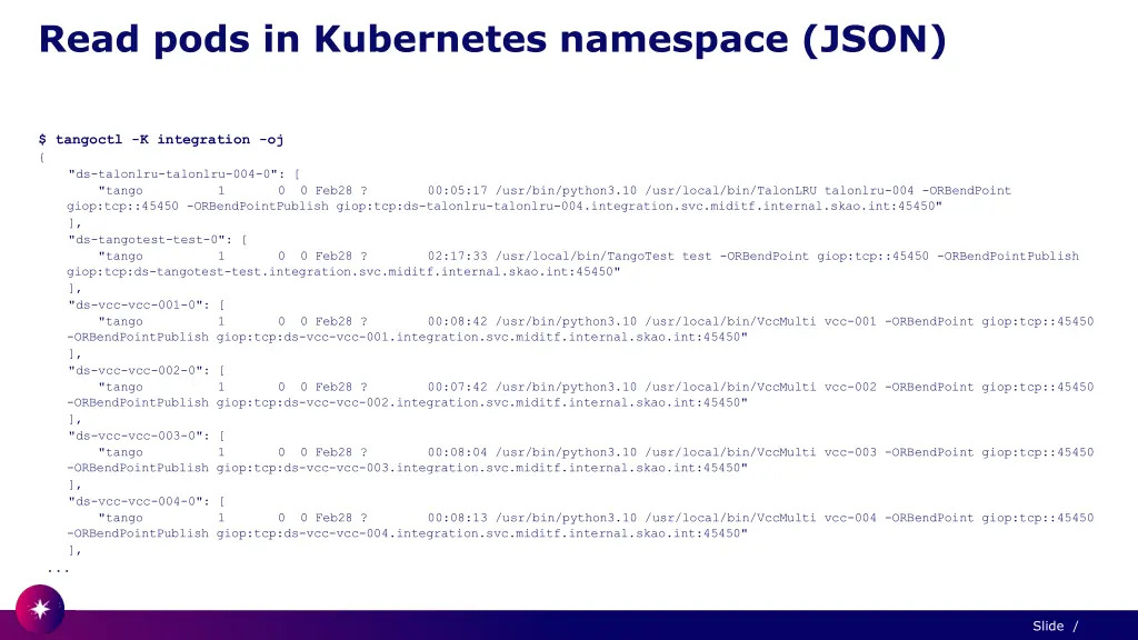read pods in kubernetes namespace json
