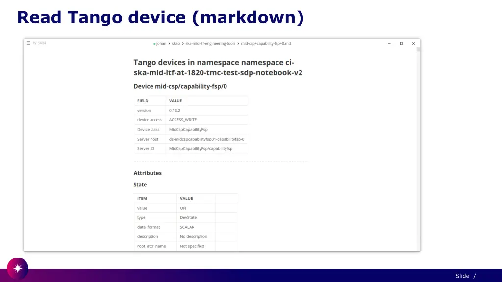 read tango device markdown