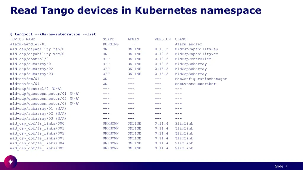 read tango devices in kubernetes namespace 1