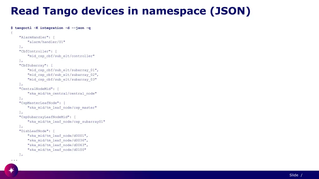 read tango devices in namespace json
