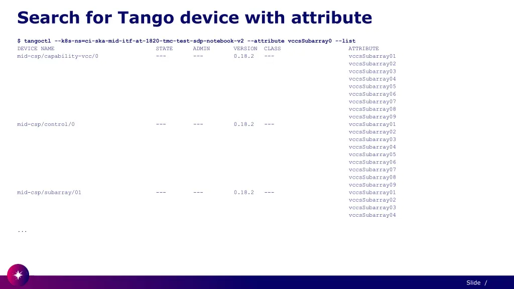 search for tango device with attribute 1