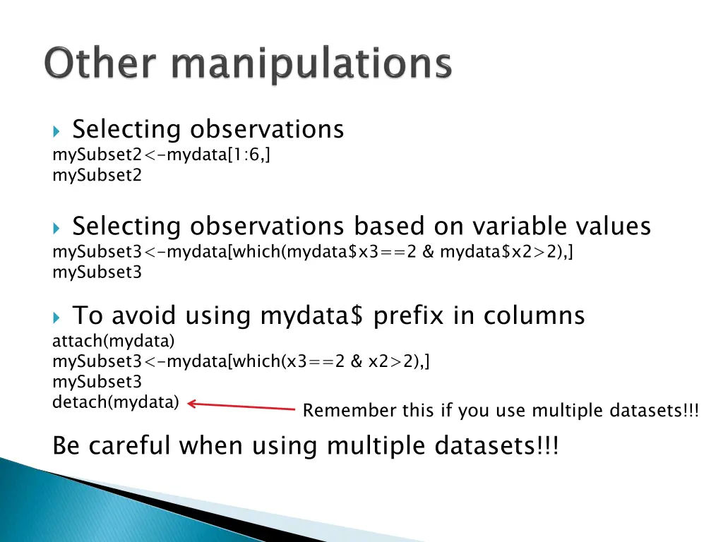 selecting observations mysubset2 mydata