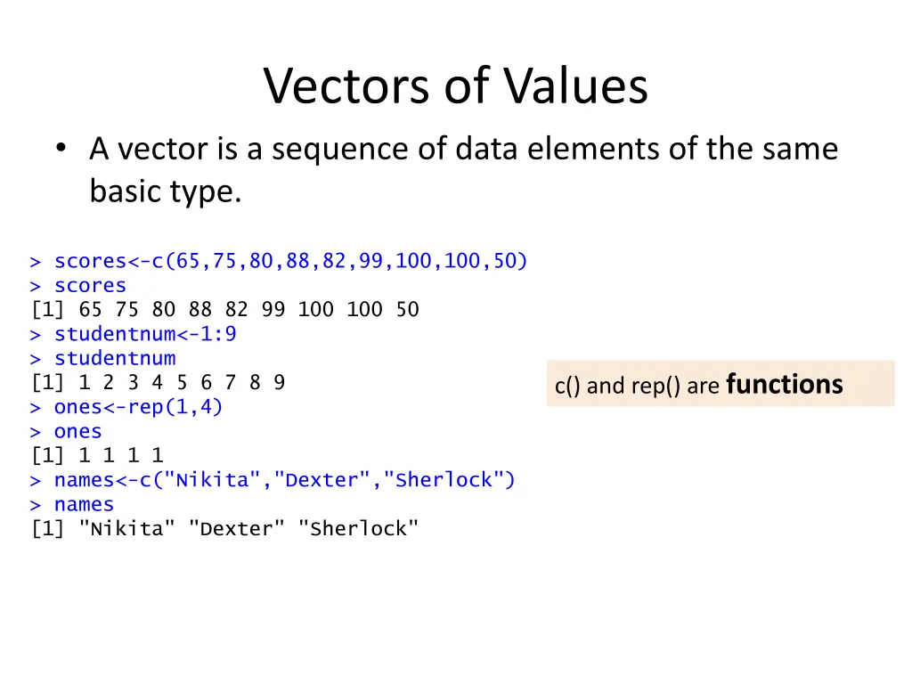 vectors of values