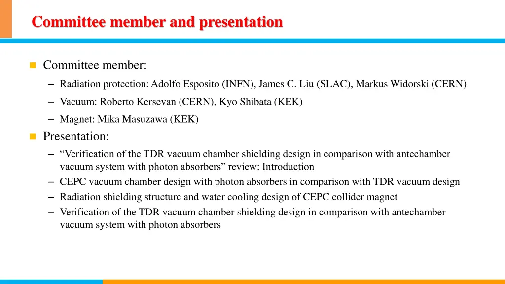 committee member and presentation