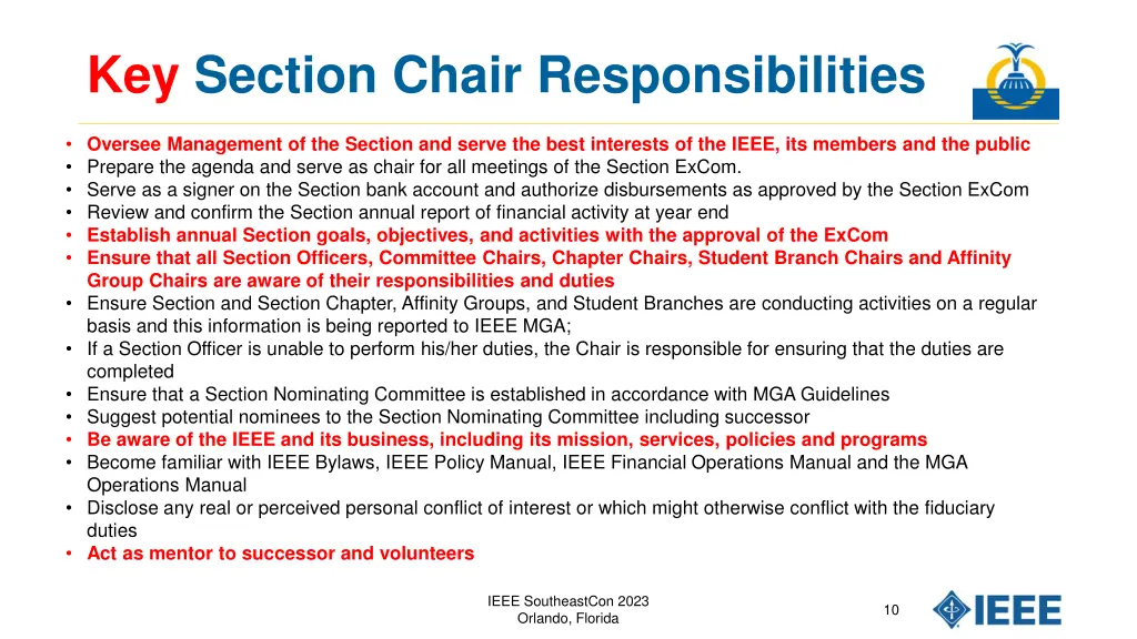 key section chair responsibilities