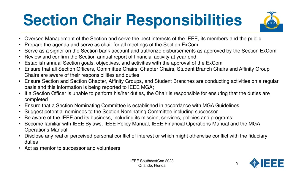 section chair responsibilities