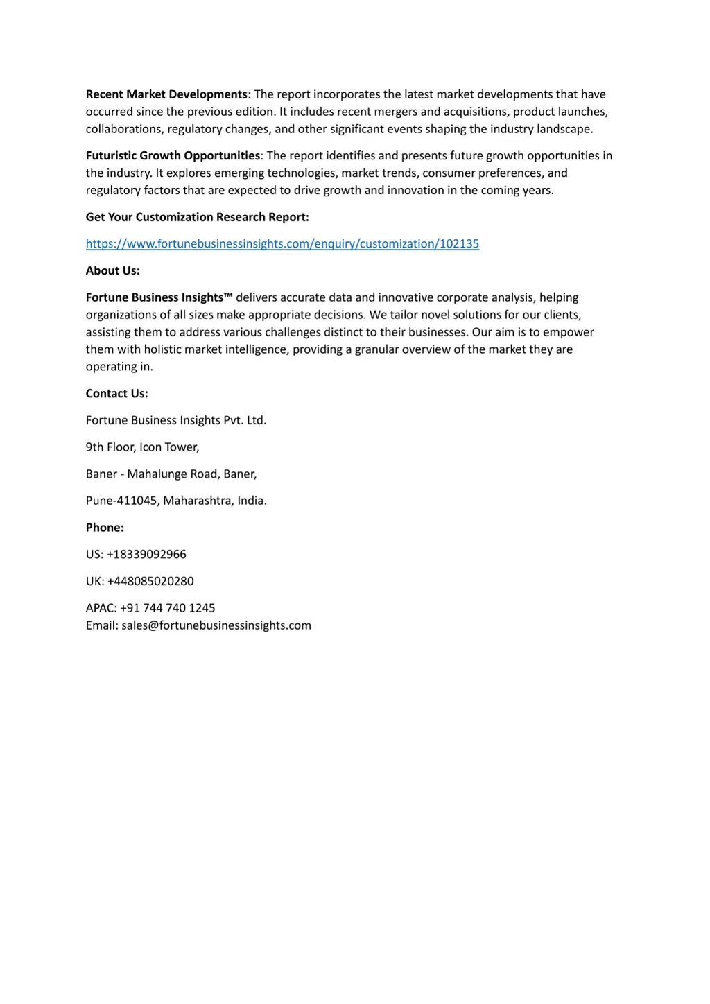 recent market developments the report