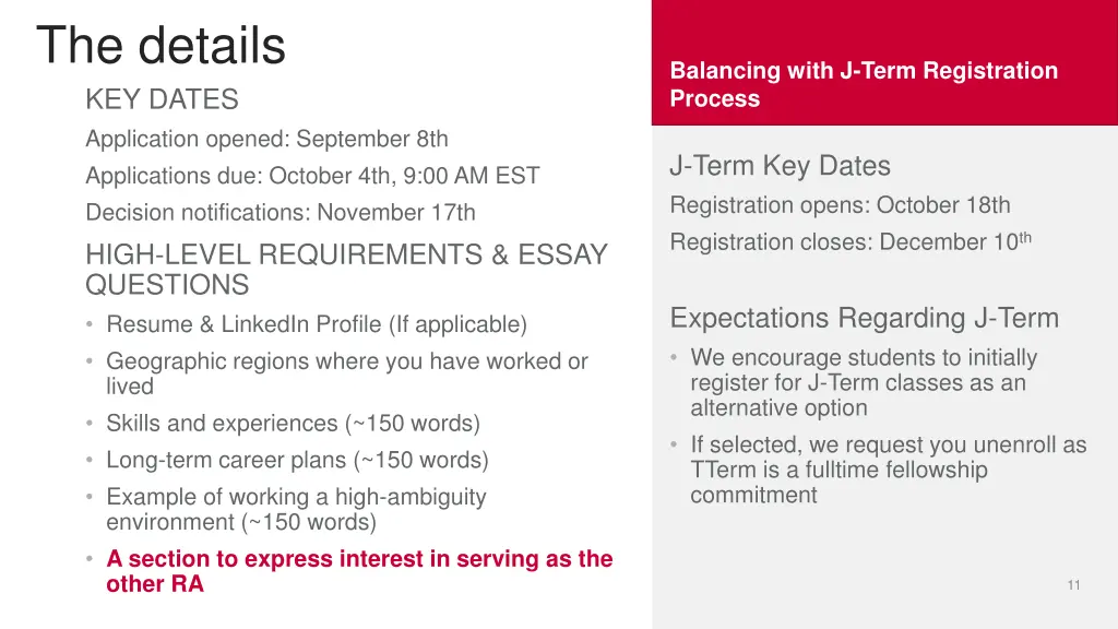 the details key dates application opened