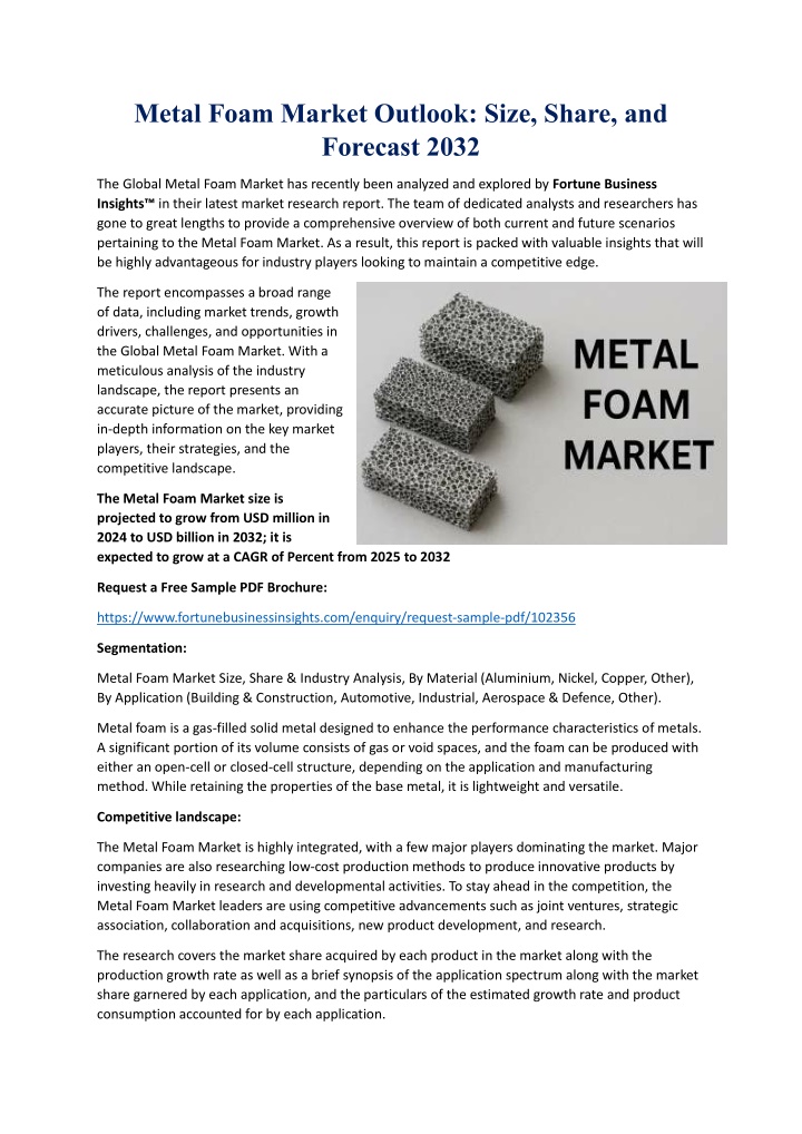 metal foam market outlook size share and forecast